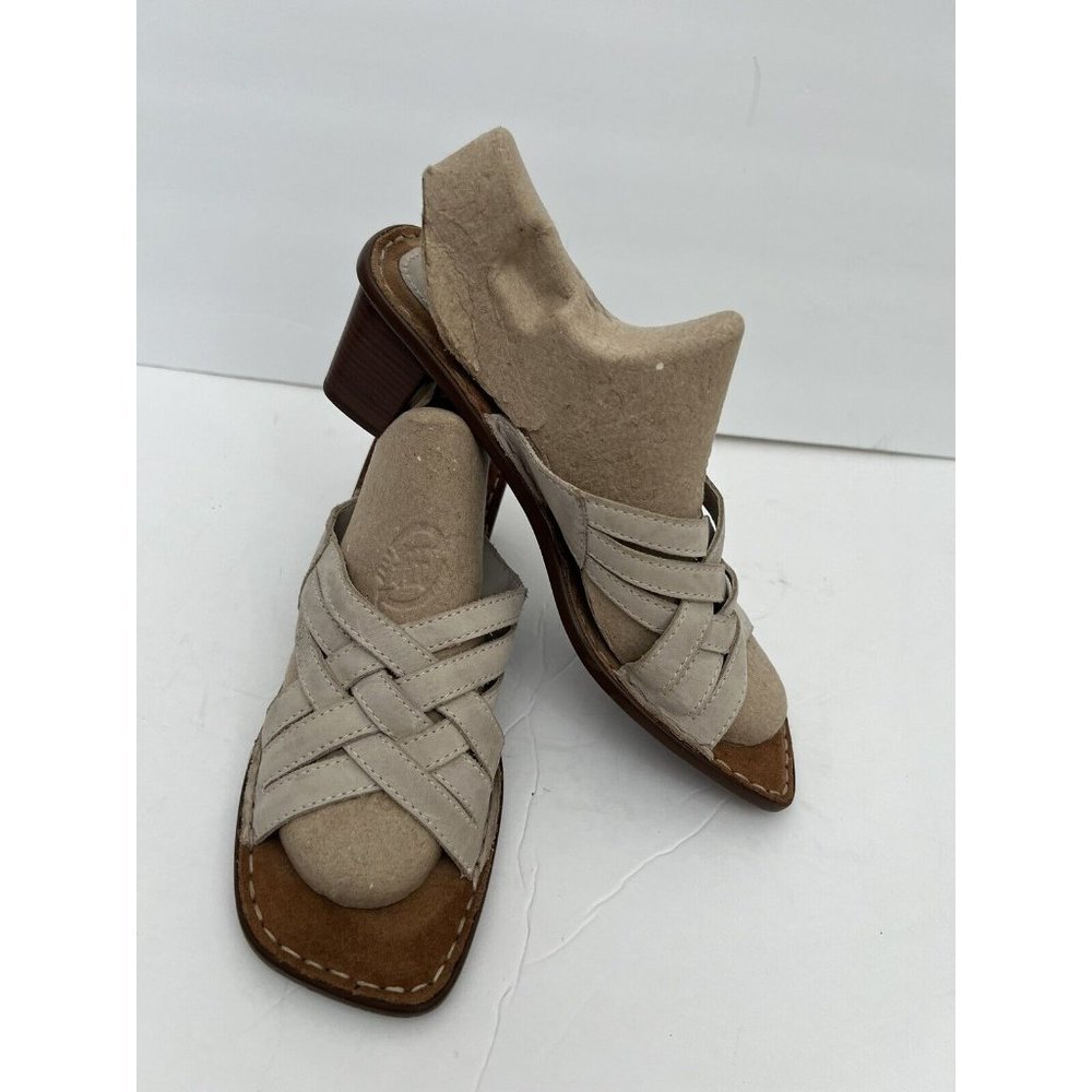 Vintage White Mountain Slides 90’s Y2K Woven Leather Square Toe Block He…